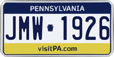 PA license plate JMW1926