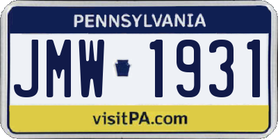 PA license plate JMW1931