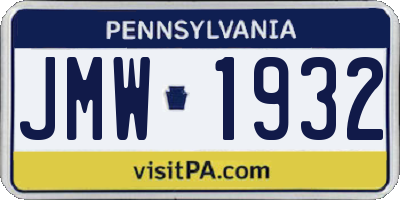 PA license plate JMW1932