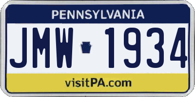 PA license plate JMW1934