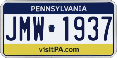 PA license plate JMW1937