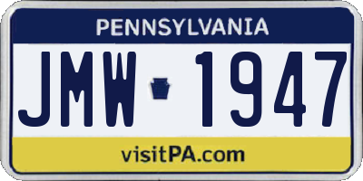 PA license plate JMW1947
