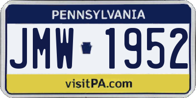PA license plate JMW1952