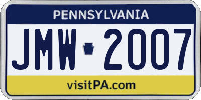 PA license plate JMW2007