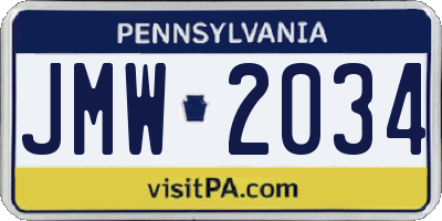 PA license plate JMW2034