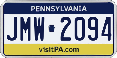 PA license plate JMW2094