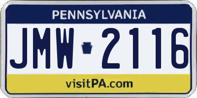 PA license plate JMW2116