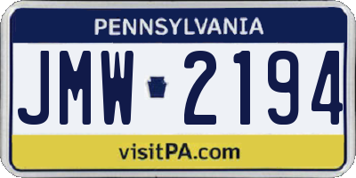PA license plate JMW2194