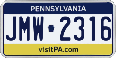 PA license plate JMW2316