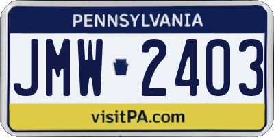 PA license plate JMW2403