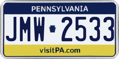 PA license plate JMW2533
