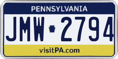 PA license plate JMW2794