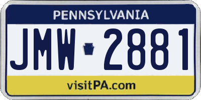 PA license plate JMW2881