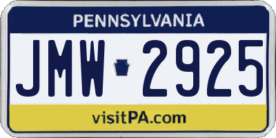 PA license plate JMW2925