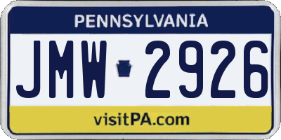 PA license plate JMW2926