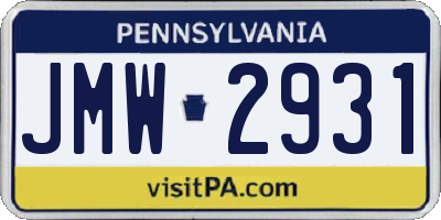 PA license plate JMW2931