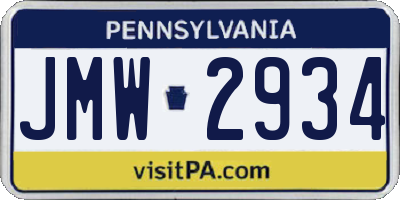 PA license plate JMW2934