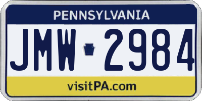 PA license plate JMW2984