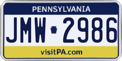 PA license plate JMW2986