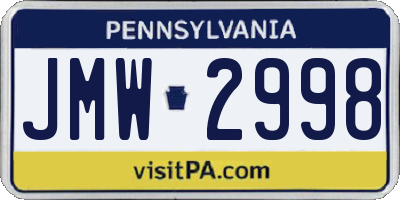 PA license plate JMW2998