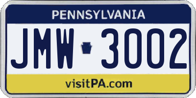 PA license plate JMW3002