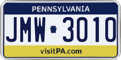 PA license plate JMW3010