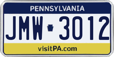PA license plate JMW3012