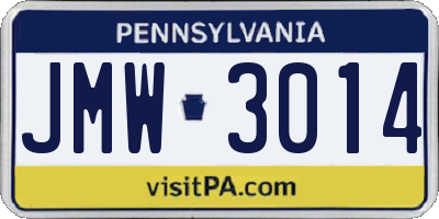 PA license plate JMW3014