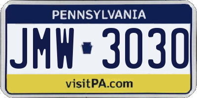 PA license plate JMW3030