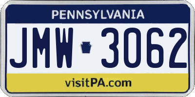 PA license plate JMW3062