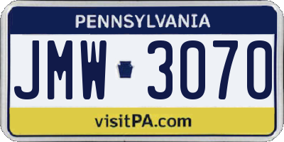 PA license plate JMW3070