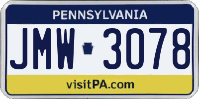PA license plate JMW3078