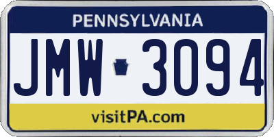 PA license plate JMW3094
