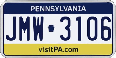 PA license plate JMW3106