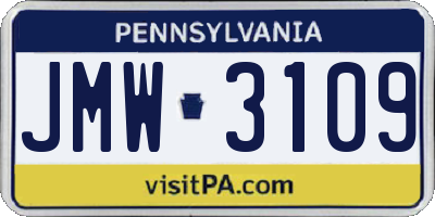 PA license plate JMW3109