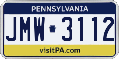 PA license plate JMW3112