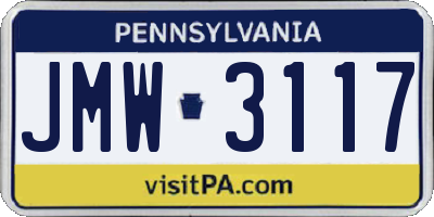 PA license plate JMW3117