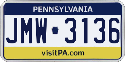 PA license plate JMW3136