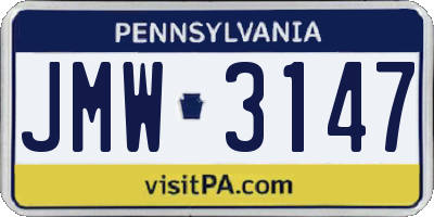 PA license plate JMW3147