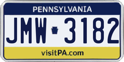 PA license plate JMW3182