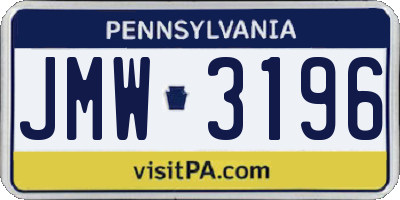 PA license plate JMW3196