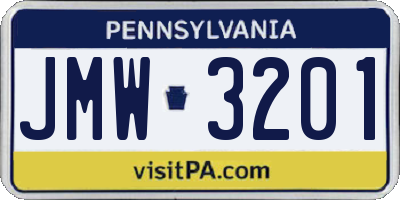 PA license plate JMW3201