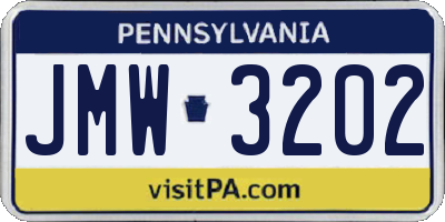 PA license plate JMW3202