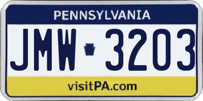 PA license plate JMW3203