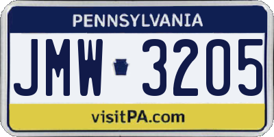 PA license plate JMW3205