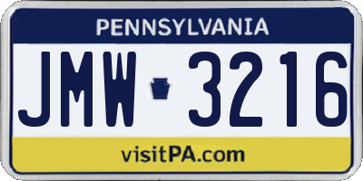 PA license plate JMW3216