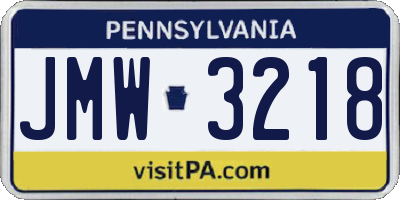 PA license plate JMW3218