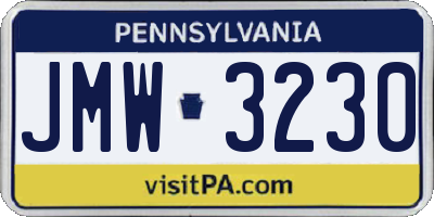 PA license plate JMW3230