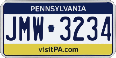 PA license plate JMW3234