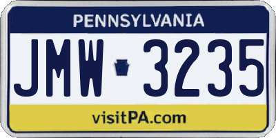 PA license plate JMW3235